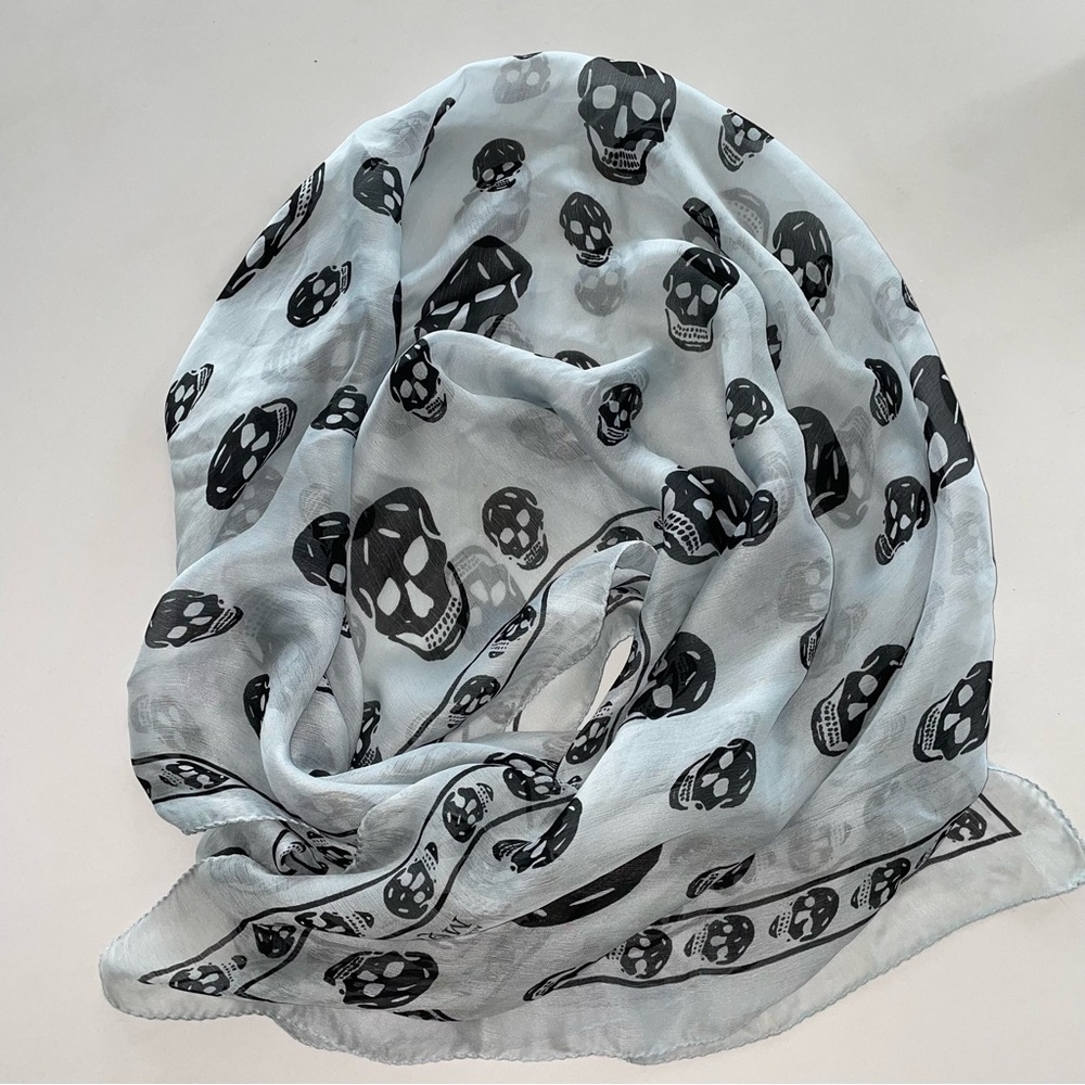 Alexander McQueen Silk Skull Scarf Blue Black